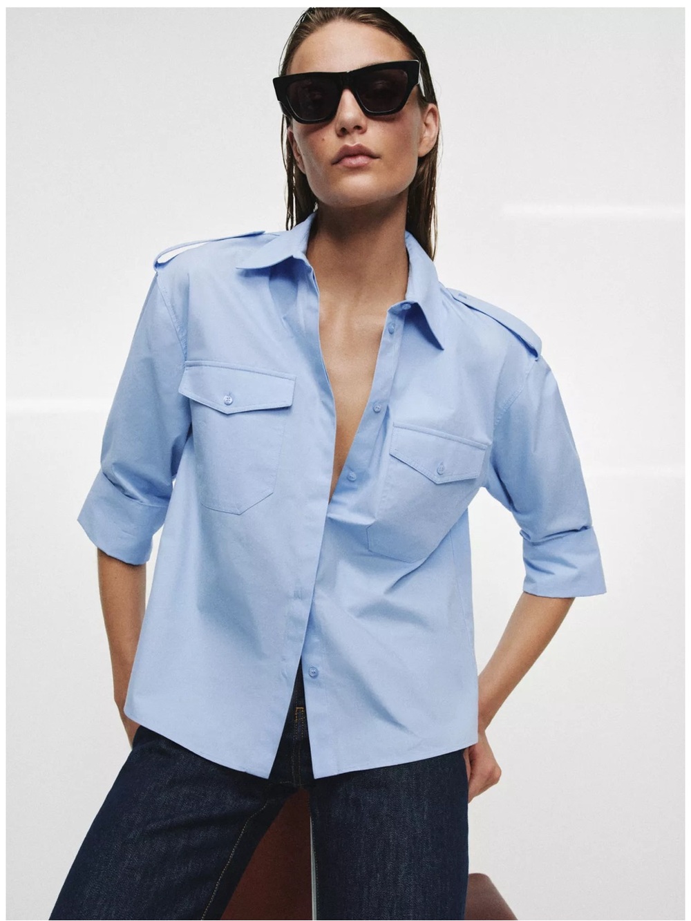 Zara Poplin Black button down
